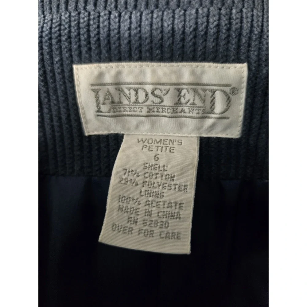 Lands' End women's Petite blue Corduroy one‎ button Pocketed Jacket Coat size 6